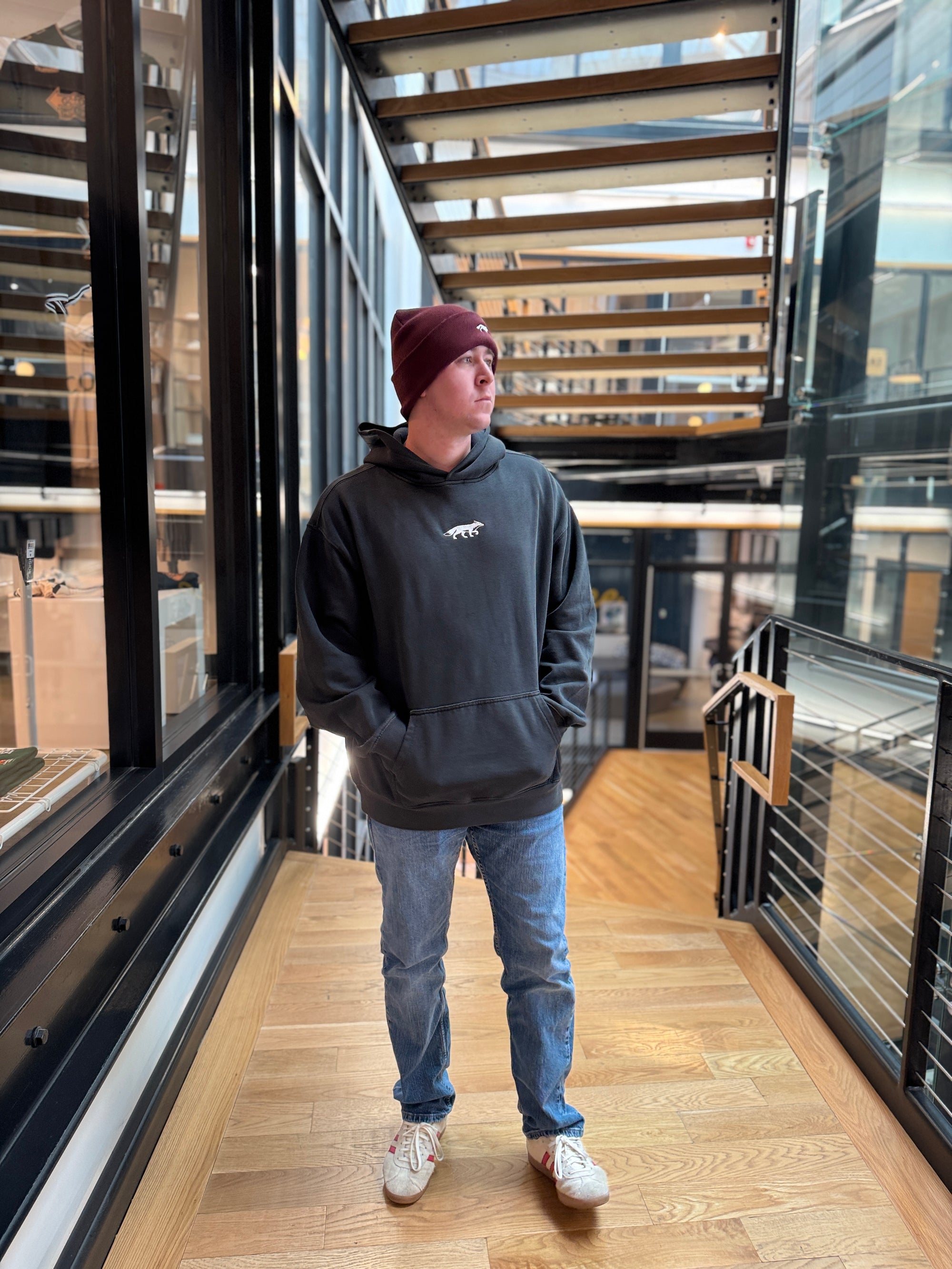 Embroidered Fox Hoodie Faded Black